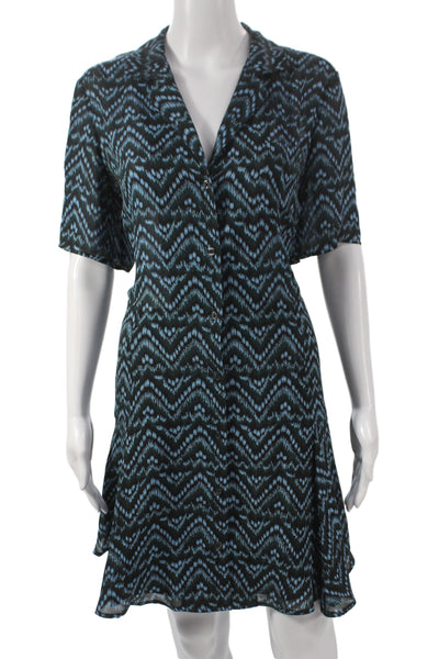 ALC Womens Shirt Dress Black Silk Collared Short Sleeve Aztec Size 10