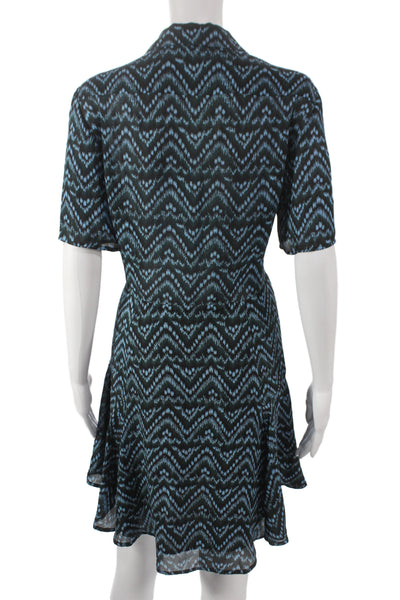 ALC Womens Shirt Dress Black Silk Collared Short Sleeve Aztec Size 10
