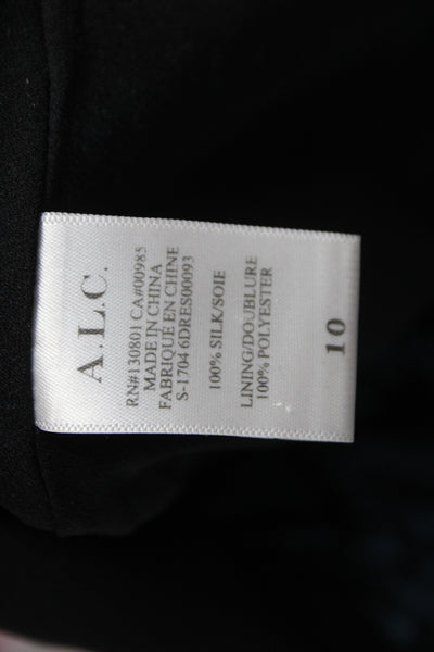 ALC Womens Shirt Dress Black Silk Collared Short Sleeve Aztec Size 10