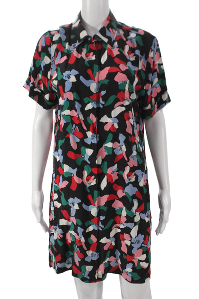 Equipment Femme Womens Silk Floral Shirt Dress Collared Short Sleeve Size L