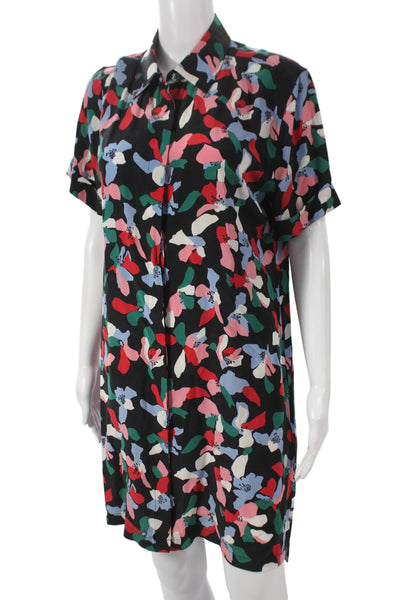 Equipment Femme Womens Silk Floral Shirt Dress Collared Short Sleeve Size L