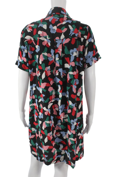 Equipment Femme Womens Silk Floral Shirt Dress Collared Short Sleeve Size L