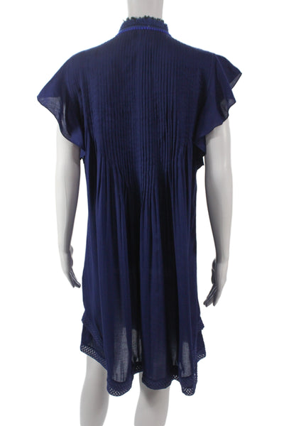 Poupette St. Barth Women Kaftan Dress Dark Blue V-Neck Short Sleeve Size 4