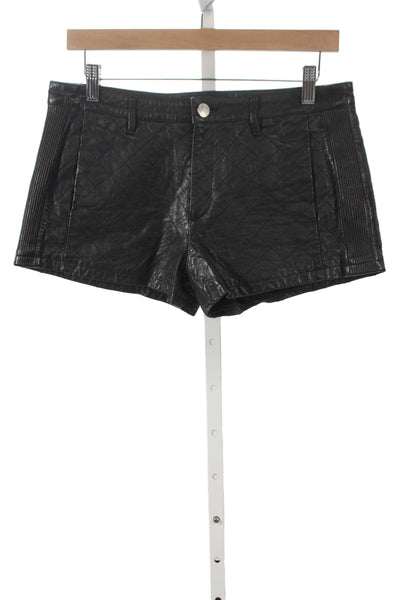 Intermix Unisex Black Leather Biker Shorts Button Argyle Size 6
