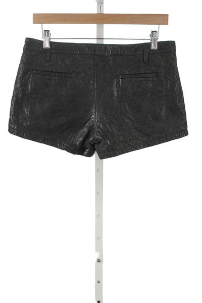 Intermix Unisex Black Leather Biker Shorts Button Argyle Size 6