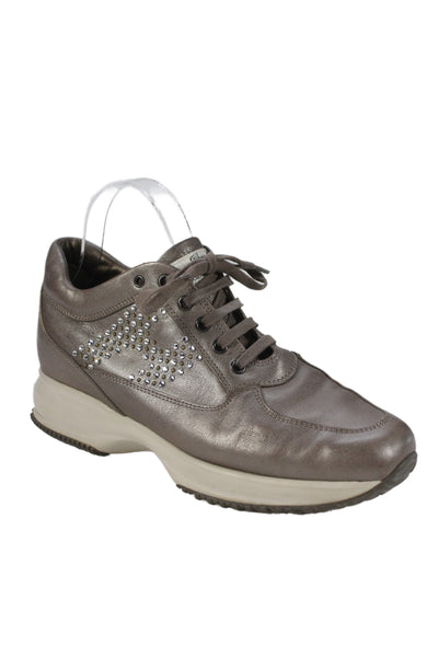 Hogan Womens Leather Lace Up Low Top Sneakers Taupe Size 40 10