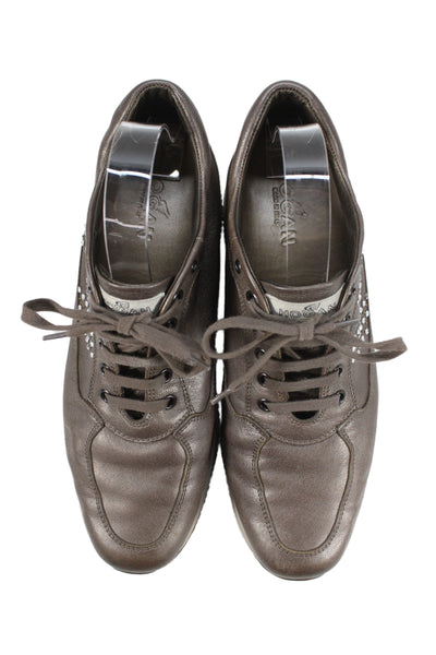 Hogan Womens Leather Lace Up Low Top Sneakers Taupe Size 40 10