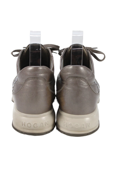 Hogan Womens Leather Lace Up Low Top Sneakers Taupe Size 40 10