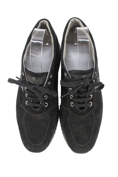 Hogan Womens Suede Lace Up Low Top Sneakers Black Size 40 10