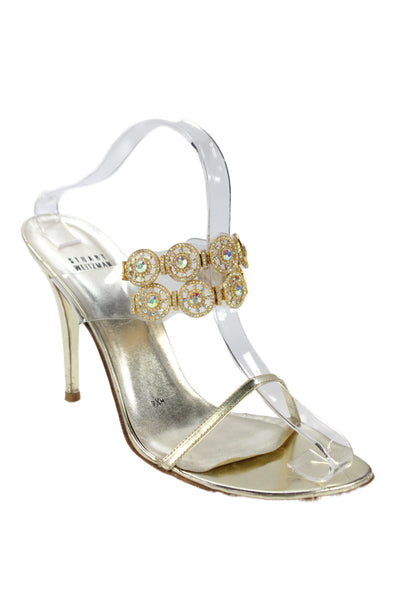 Stuart Weitzman Womens Embellished Slide On Sandals Heels Gold Size 10