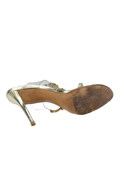 Stuart Weitzman Womens Embellished Slide On Sandals Heels Gold Size 10