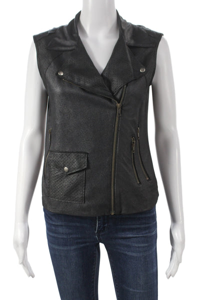 Georgie Women Biker Motorcycle Vest Black Snap Polyester Spandex Size S