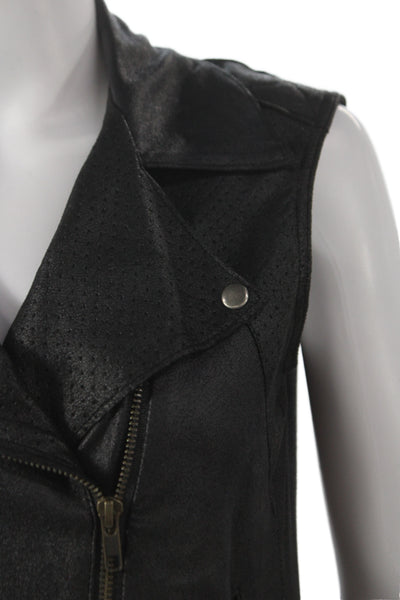 Georgie Women Biker Motorcycle Vest Black Snap Polyester Spandex Size S