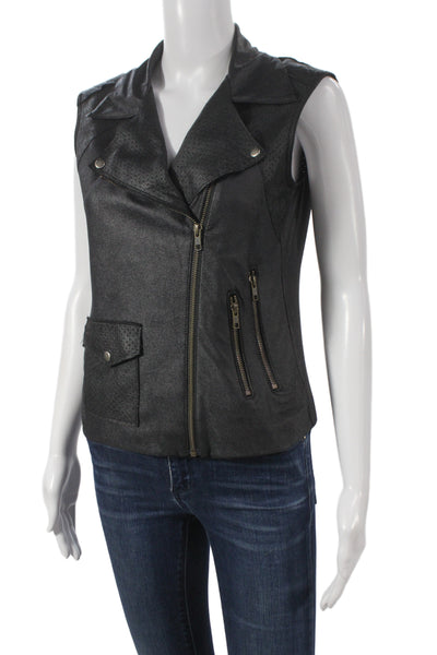 Georgie Women Biker Motorcycle Vest Black Snap Polyester Spandex Size S