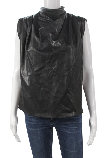 Amanda Uprichard Women Designer Black Mock Neck Sleeveless Zip Blouse Size XS