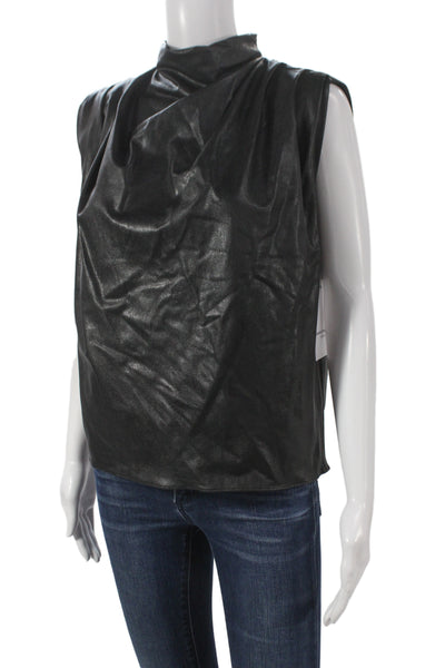 Amanda Uprichard Women Designer Black Mock Neck Sleeveless Zip Blouse Size XS