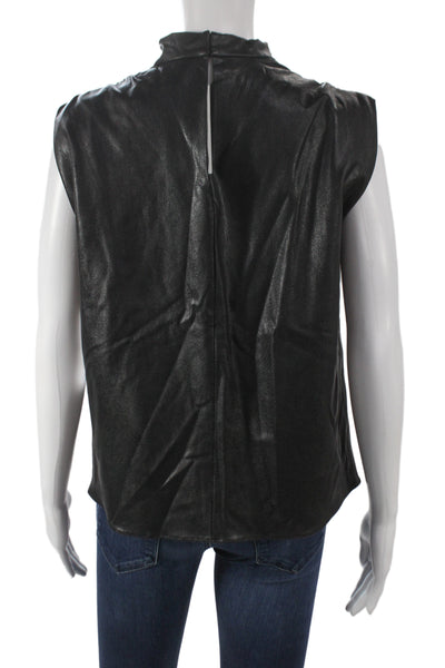 Amanda Uprichard Women Designer Black Mock Neck Sleeveless Zip Blouse Size XS