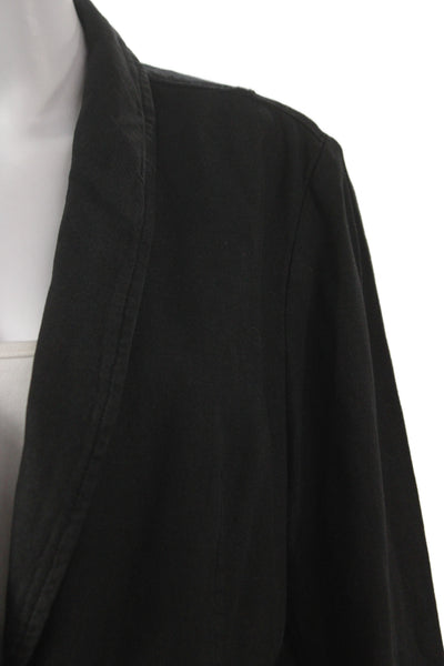 Free People Womens Black Linen Viscose Blazer Button V Neck Long Sleeve Size M