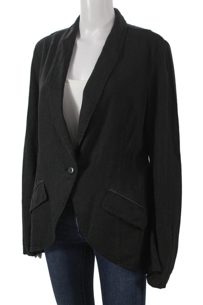 Free People Womens Black Linen Viscose Blazer Button V Neck Long Sleeve Size M