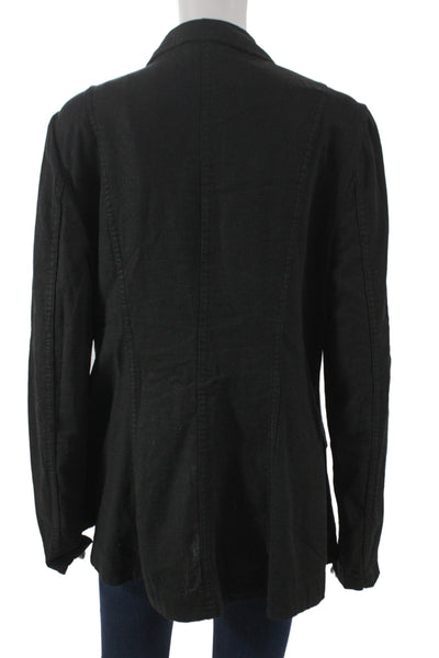 Free People Womens Black Linen Viscose Blazer Button V Neck Long Sleeve Size M