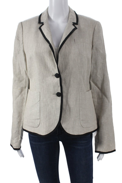 J Crew Women Linen Blazer Beige Collared Long Sleeve Button Size 8