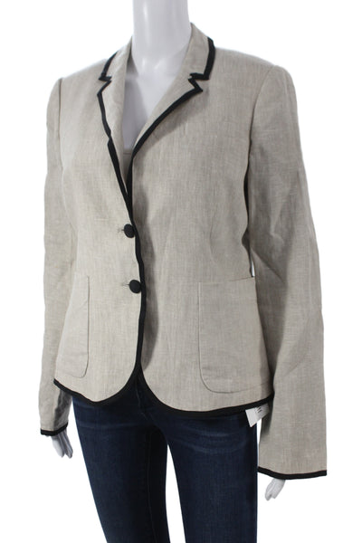 J Crew Women Linen Blazer Beige Collared Long Sleeve Button Size 8