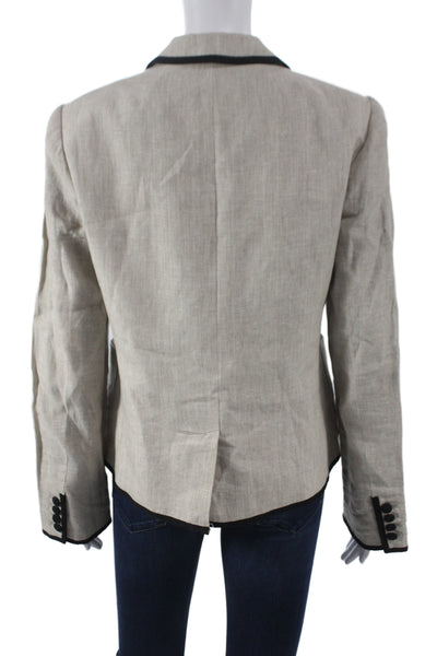 J Crew Women Linen Blazer Beige Collared Long Sleeve Button Size 8