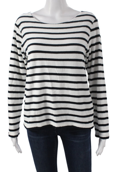Majestic Filatures Women Striped Black Cotton Jersey Long Sleeve Tee Size 4