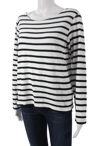 Majestic Filatures Women Striped Black Cotton Jersey Long Sleeve Tee Size 4