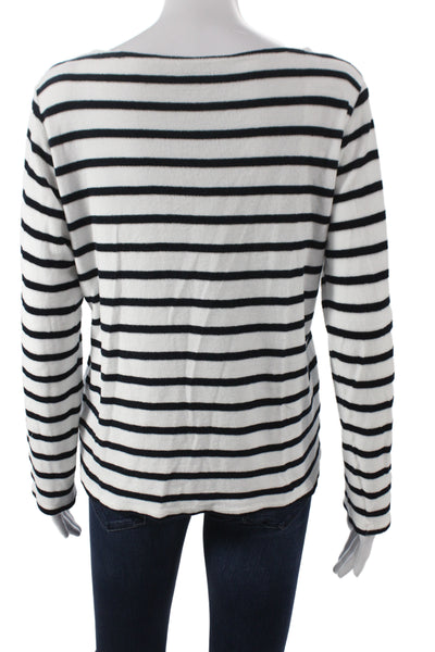 Majestic Filatures Women Striped Black Cotton Jersey Long Sleeve Tee Size 4