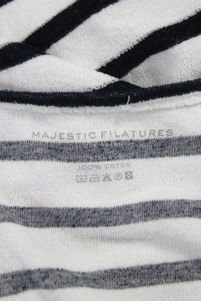 Majestic Filatures Women Striped Black Cotton Jersey Long Sleeve Tee Size 4