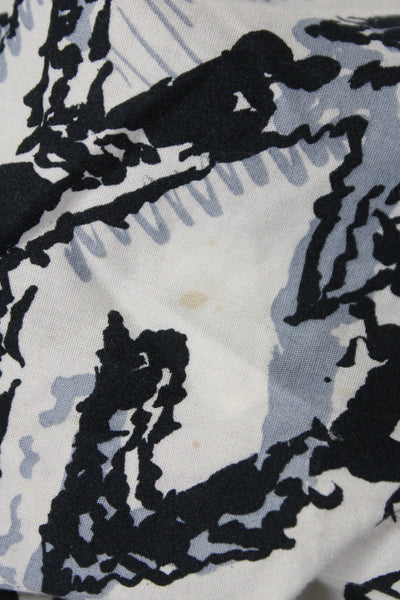 Zara Women Cropped Button Up Silk Blouse White Long Sleeve Art Print Size M