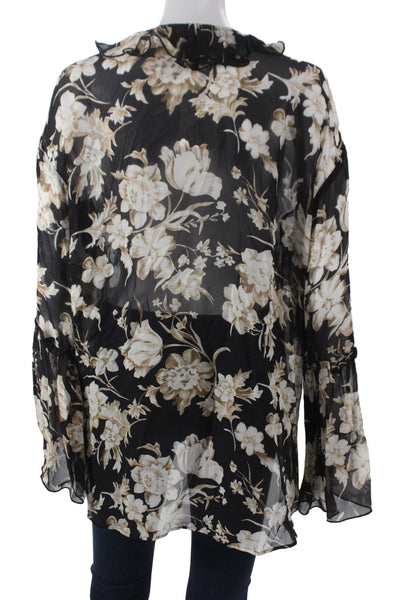 The Kooples Womens Black Floral Viscose Button Long Sleeve Blouse Size 2