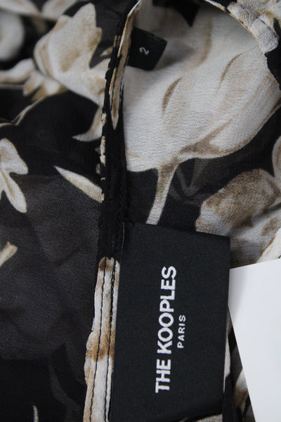 The Kooples Womens Black Floral Viscose Button Long Sleeve Blouse Size 2