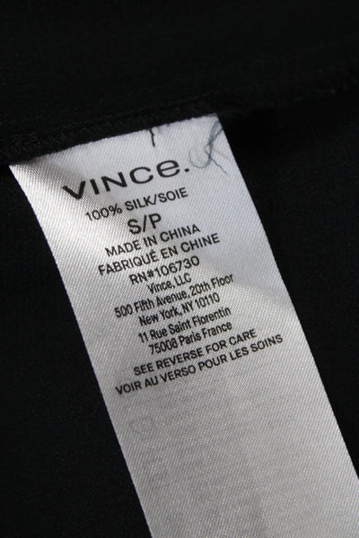 Vince Women Black Silk Collared Short Sleeve Button Up Blouse Basic Size S