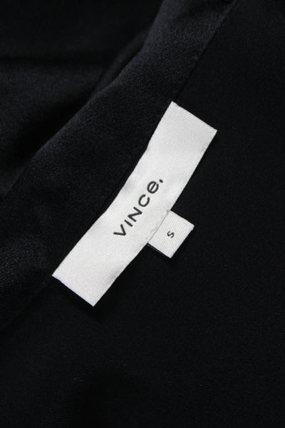 Vince Women Black Silk Collared Short Sleeve Button Up Blouse Basic Size S