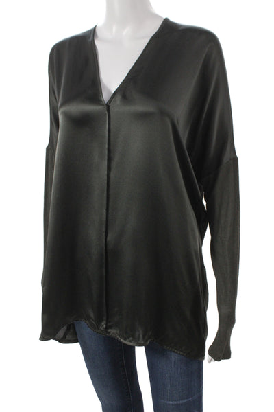 Vince Womens Black Silk Tunic Blouse V Neck Long Sleeve Size S