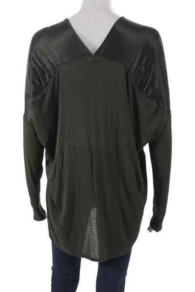 Vince Womens Black Silk Tunic Blouse V Neck Long Sleeve Size S