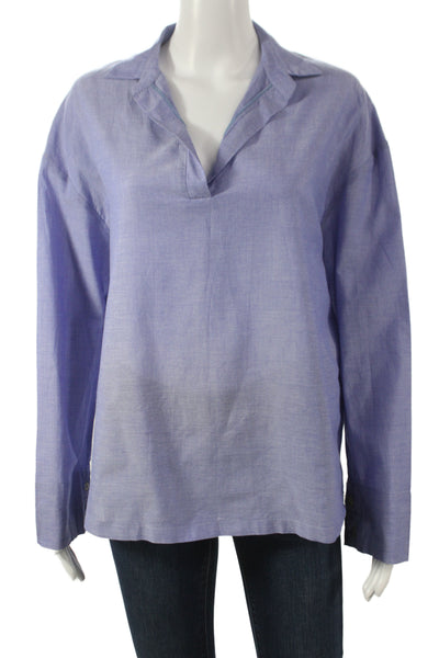 Zoe Ferdinand Women Cotton Collared Long Sleeve Basic Blouse Purple Size 42