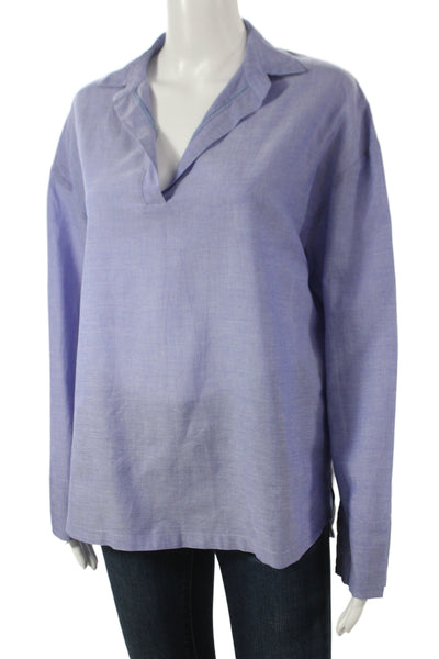 Zoe Ferdinand Women Cotton Collared Long Sleeve Basic Blouse Purple Size 42