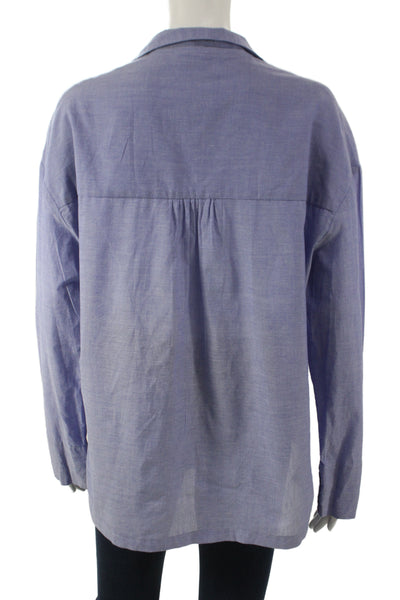 Zoe Ferdinand Women Cotton Collared Long Sleeve Basic Blouse Purple Size 42