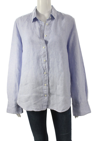 J Crew Women Basic Linen Button-Up Collared Light Blue Long Sleeve Size 10