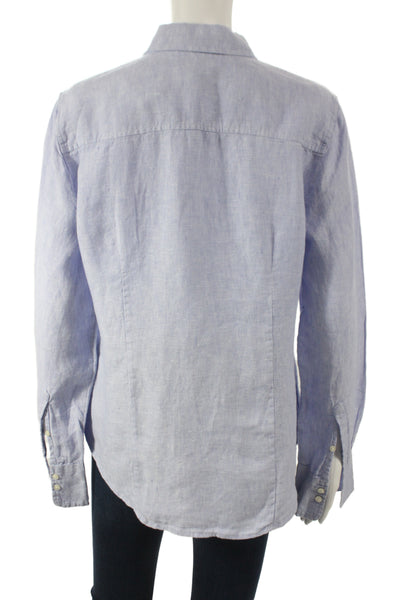 J Crew Women Basic Linen Button-Up Collared Light Blue Long Sleeve Size 10