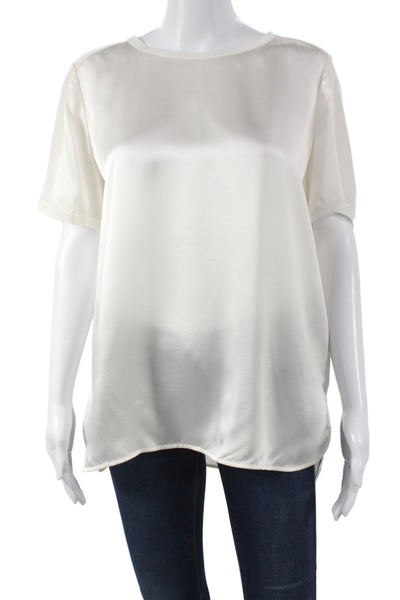 Vince Women Basic Silk Crew Neck Short Sleeve Blouse White Size M