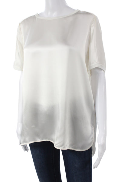 Vince Women Basic Silk Crew Neck Short Sleeve Blouse White Size M