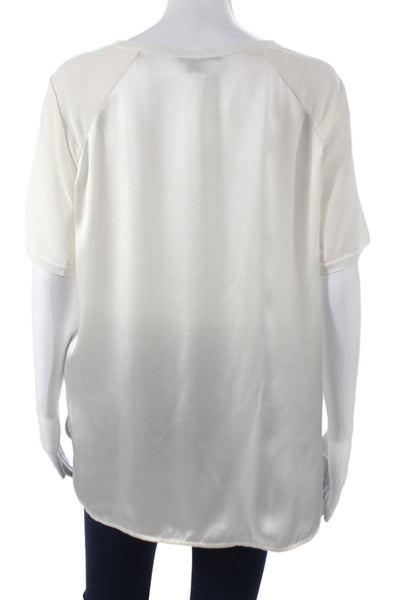 Vince Women Basic Silk Crew Neck Short Sleeve Blouse White Size M