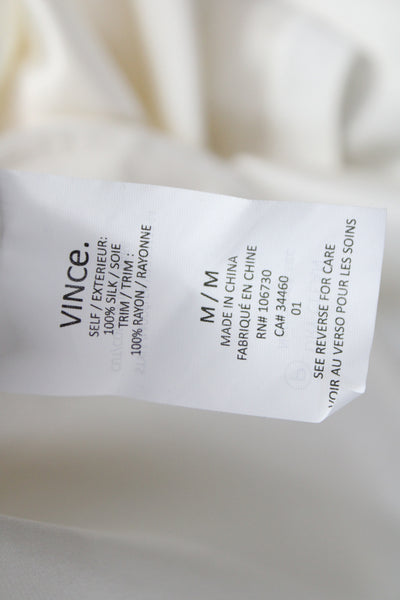 Vince Women Basic Silk Crew Neck Short Sleeve Blouse White Size M