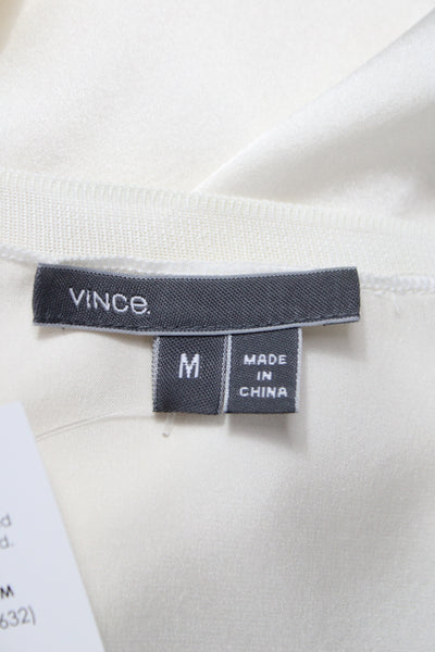 Vince Women Basic Silk Crew Neck Short Sleeve Blouse White Size M