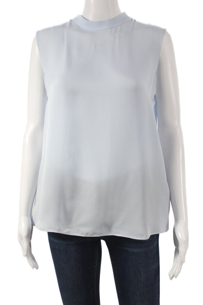 Vince Womens Light Blue Mock Neck Sleeveless Blouse Rayon Nylon Size L