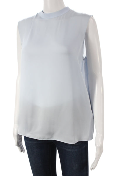 Vince Womens Light Blue Mock Neck Sleeveless Blouse Rayon Nylon Size L